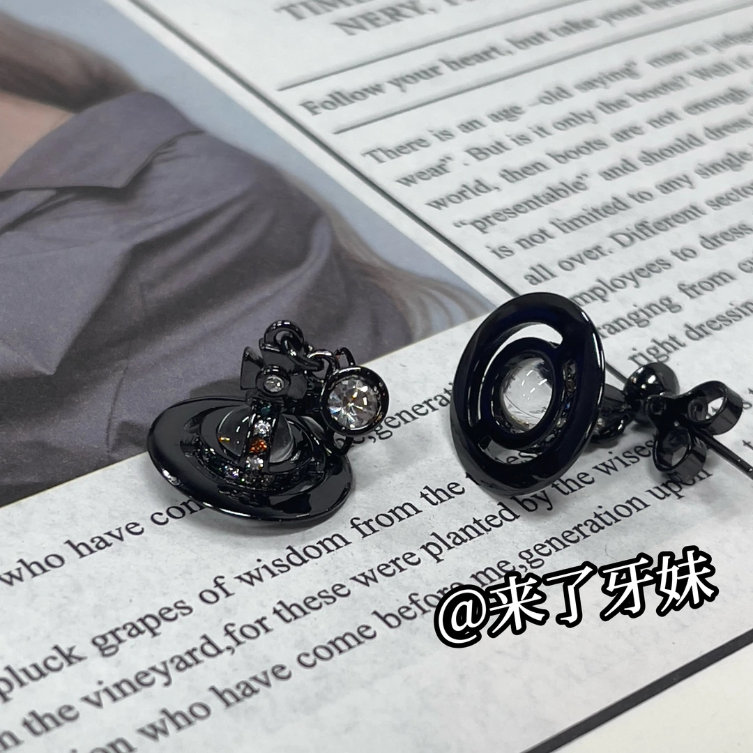 合金耳饰 YM【小西黑色透明耳钉】气质耳环时尚百搭精致复古小众