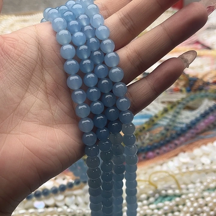 玛瑙/玉髓珠宝半成品未镶嵌一条8mm左右海蓝宝珠