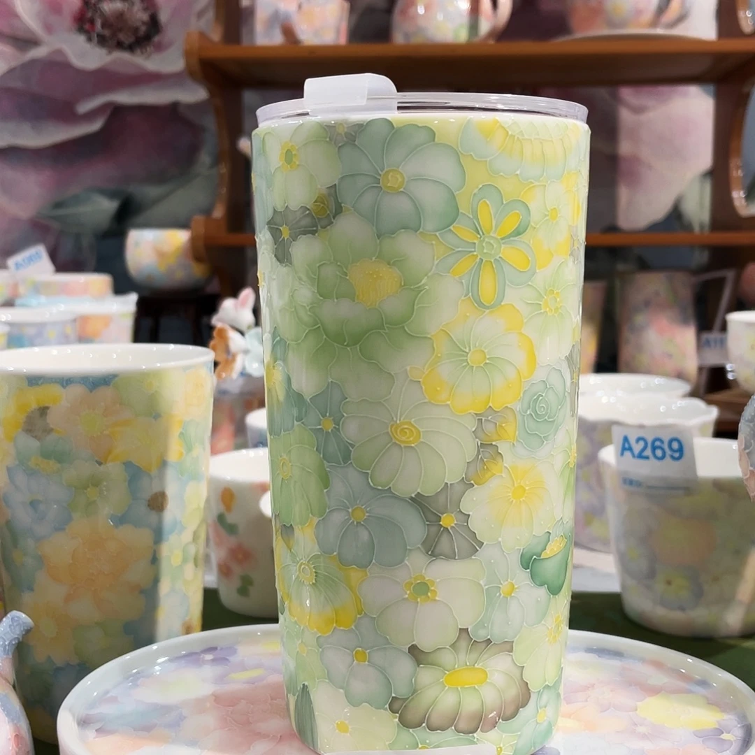 陶瓷双饮款玉泥万花大号随行杯