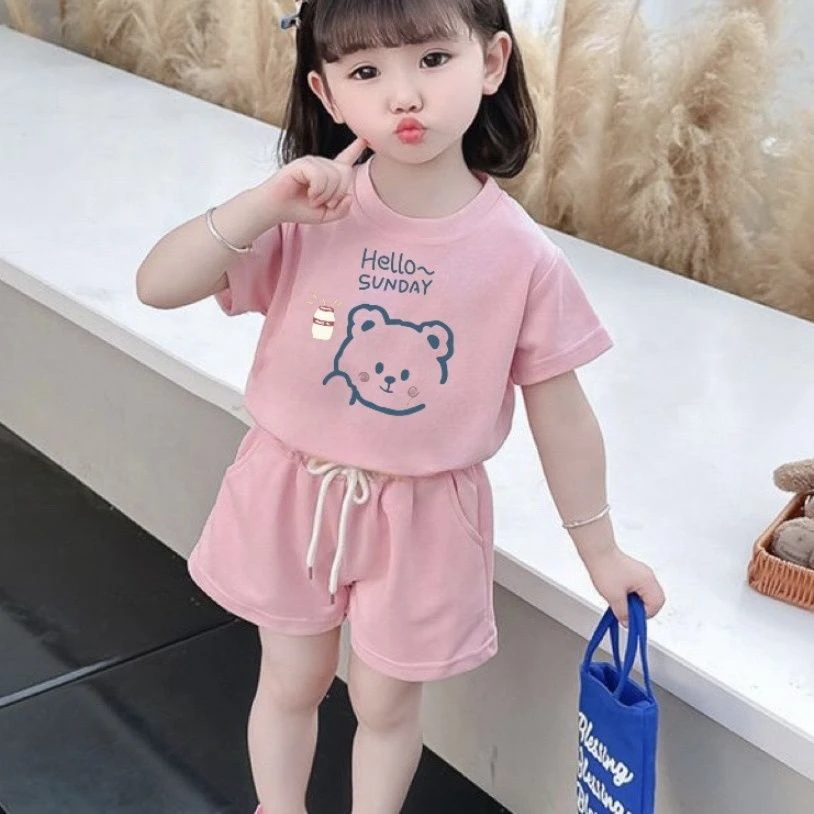 短袖两件套夏季2025宝宝休闲儿童纯棉套装小童女童短裤女童装洋气