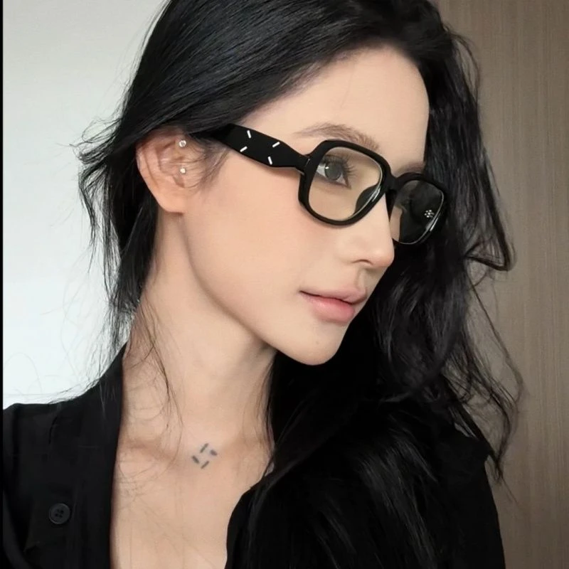 新品时尚长方形扁框豹纹眼镜框女士圆脸可配防蓝光近视镜潮平光镜