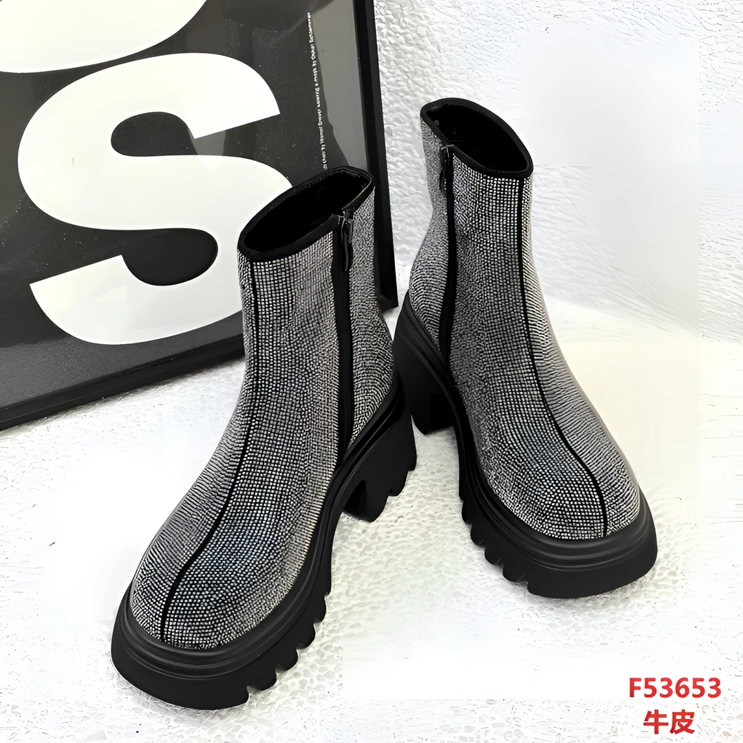 9722-5马丁靴水钻内增高圆头夏季女靴百搭粗跟筒靴时尚