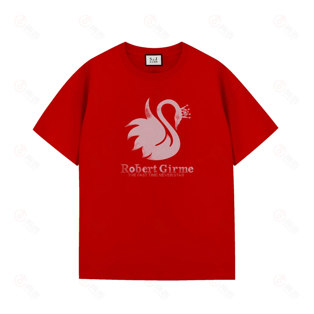 新款{天鹅公主}ins高颜值老板娘气质款烫钻T恤宽松休闲夏季