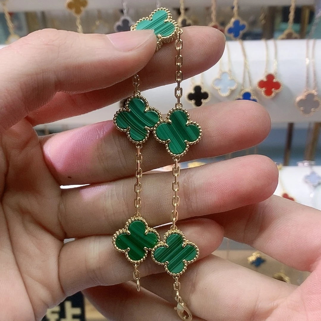 孔雀石手链18K金镶嵌K黄