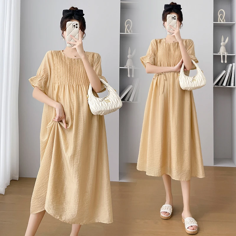 轻奢孕妇连衣裙夏季新款法式小个子宽松遮肚中长款洋气百褶裙子