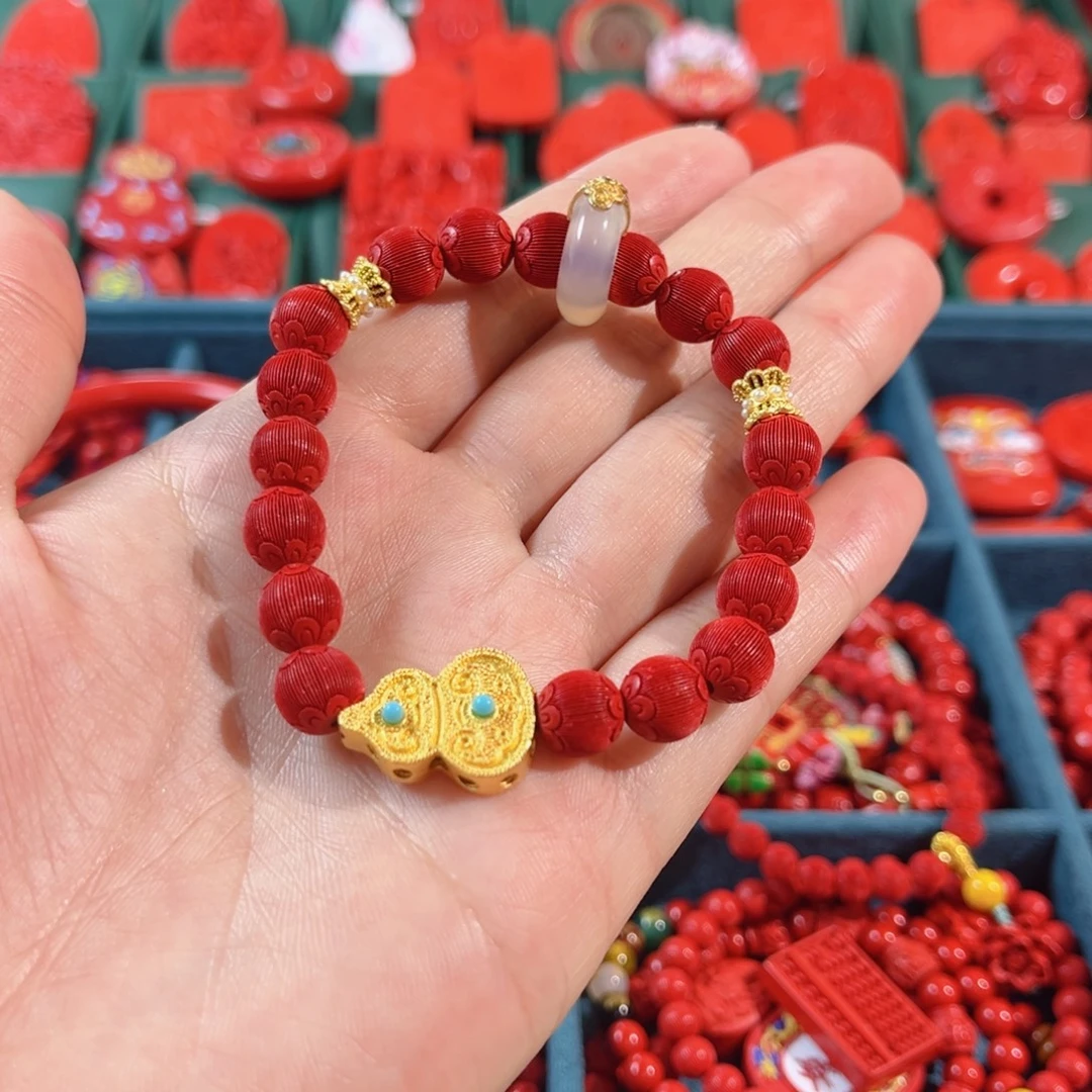 天然辰砂含辰砂工艺品卡8丝绒质感手串