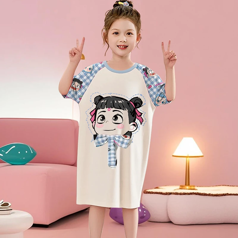 儿童睡衣薄款夏季纯棉全大童女童睡裙亲子家居服哪吒2025新款女孩