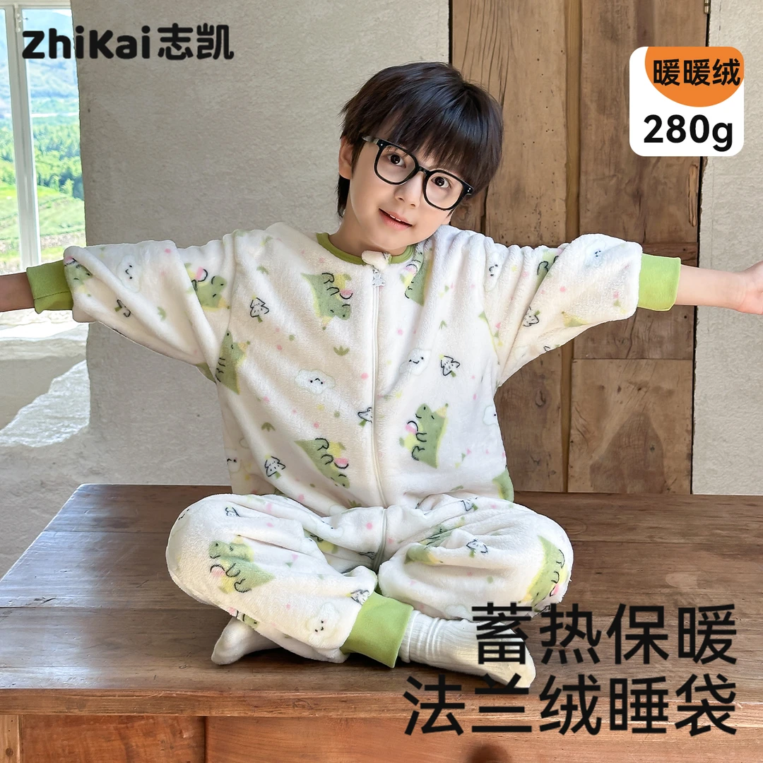 儿童珊瑚绒连体睡衣秋冬款加厚加绒男女宝宝睡袋冬季法兰绒连体衣