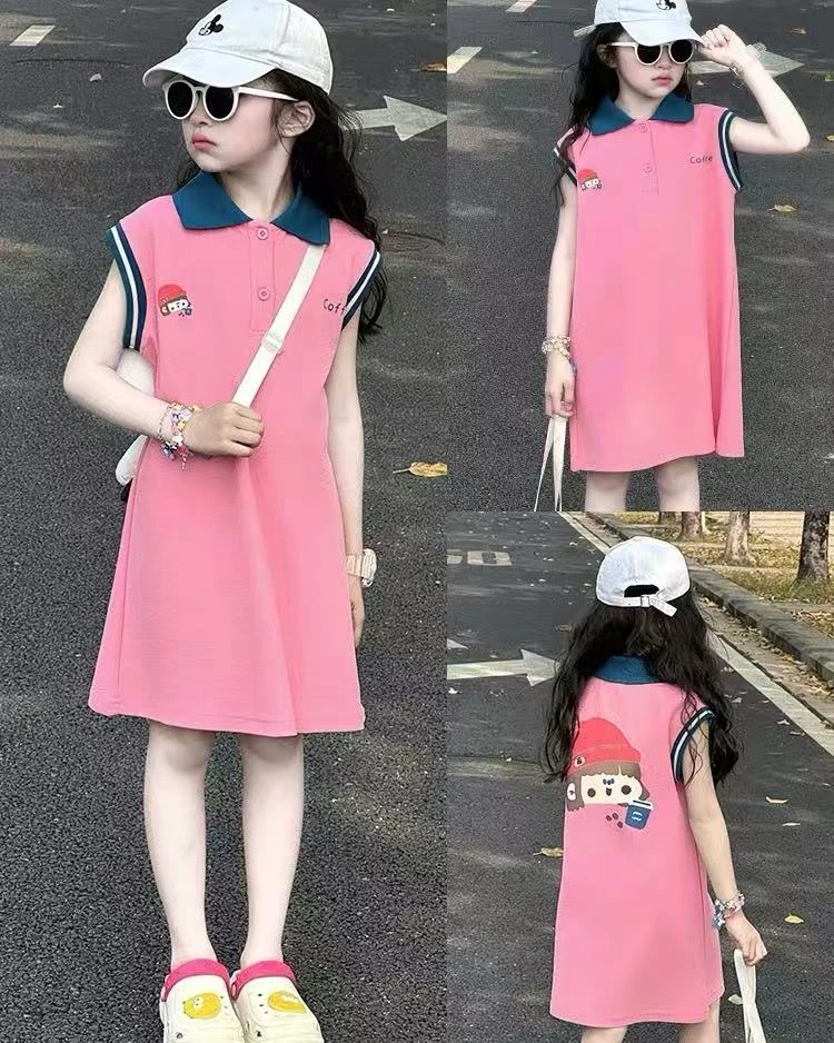 2025新款儿童连衣裙女童中大童翻领时尚印花连衣裙