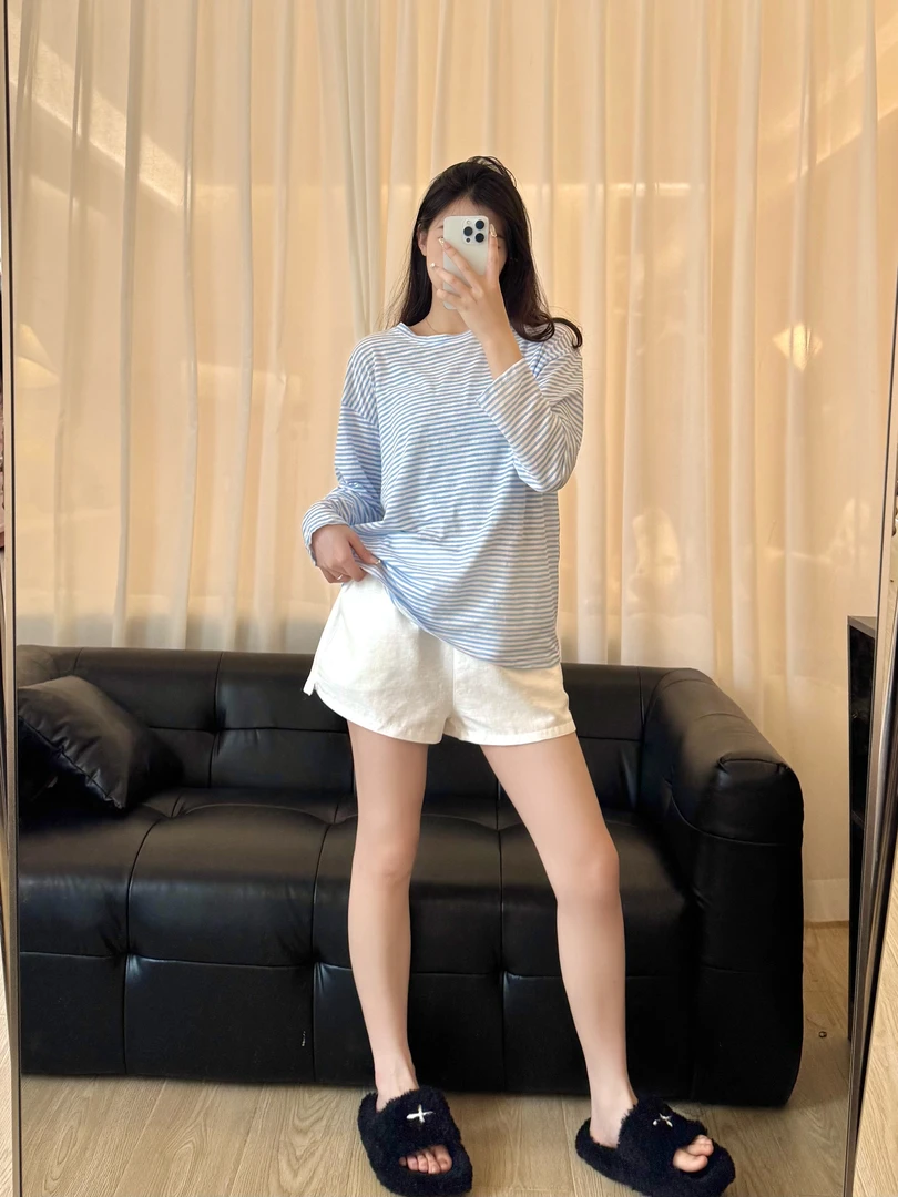 【DMXJ大梦想家】韩版甜美简约撞色条纹睡衣女春季款宽松大码家居服