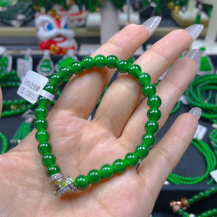翡翠未镶嵌手链满色手链7