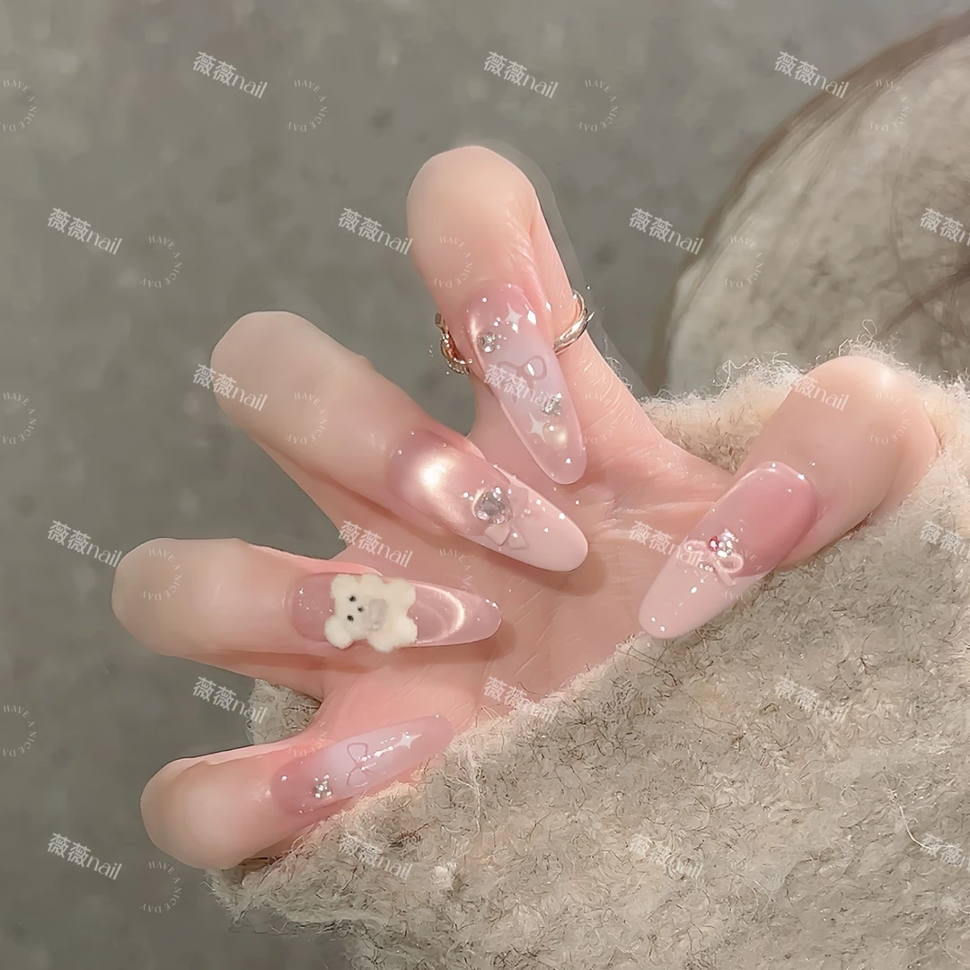 【奶油小熊】法式温柔卡通小熊穿戴甲立体显白可拆卸高级感美甲