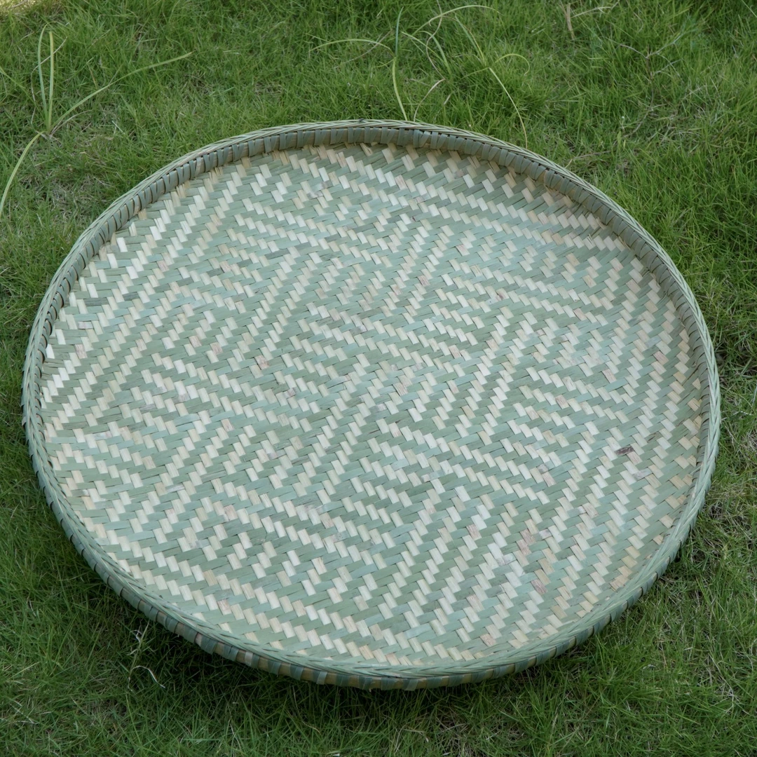 *直径60cm精编带花纹篮盘簸箕纯手工老手艺人竹编制品