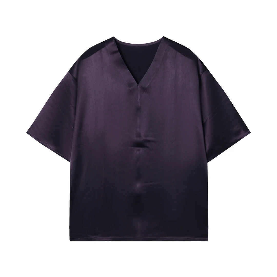 夏季潮流新款渐变设计V领男士短袖百搭时尚上衣宽松小众街头T恤