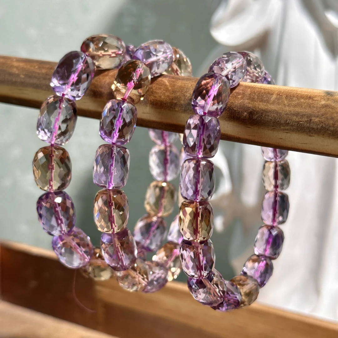 Z219 天然钻石切工紫黄随型手串 多样性发其一