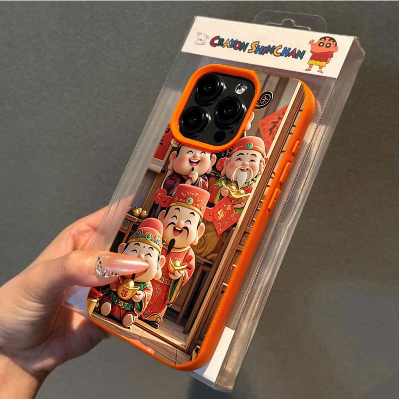 平面印刷新年财神适用苹果16p/15手机壳iPhone14promax13荔枝纹12