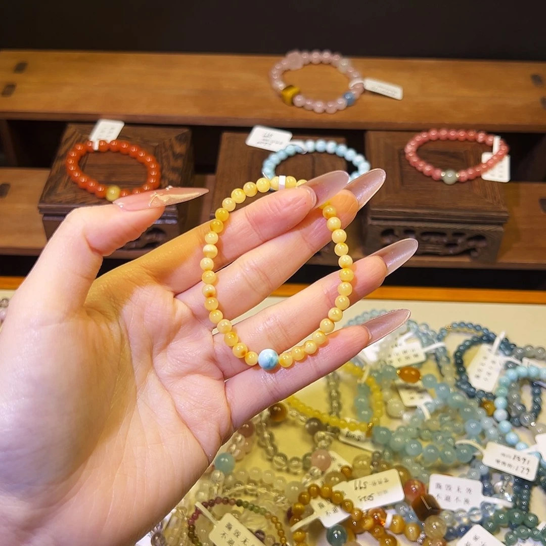 水晶手链银S925镶嵌蜜蜡860