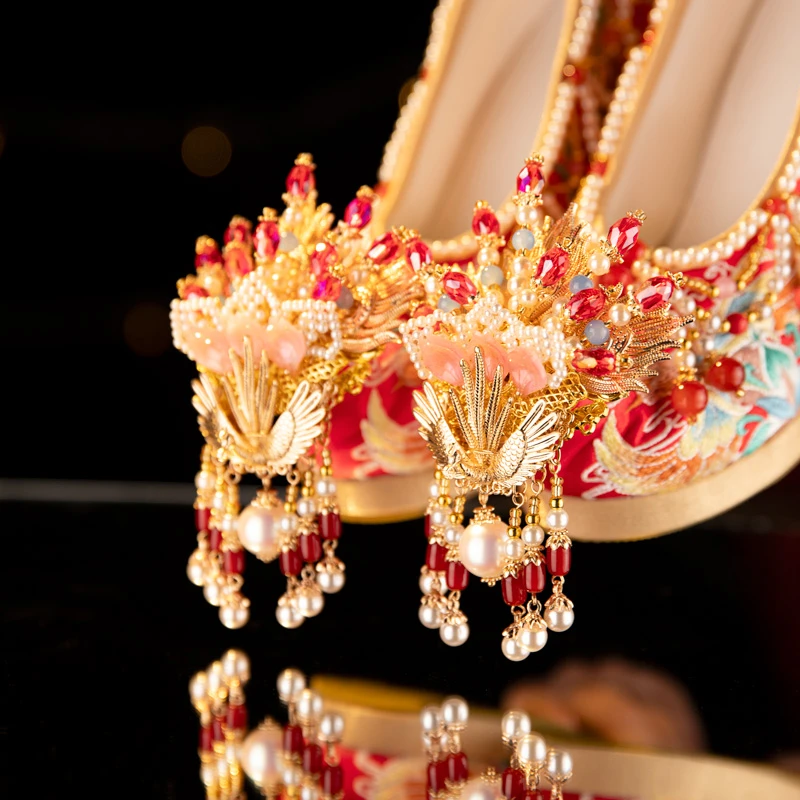 【高档婚鞋】明制中式秀禾鞋重工古风增高红色新娘绣花婚鞋