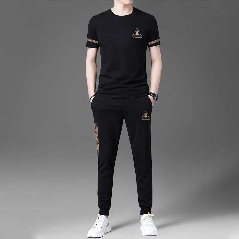 法国公鸡夏季短袖运动套装男士束脚薄款棉质长裤休闲透气两件套装