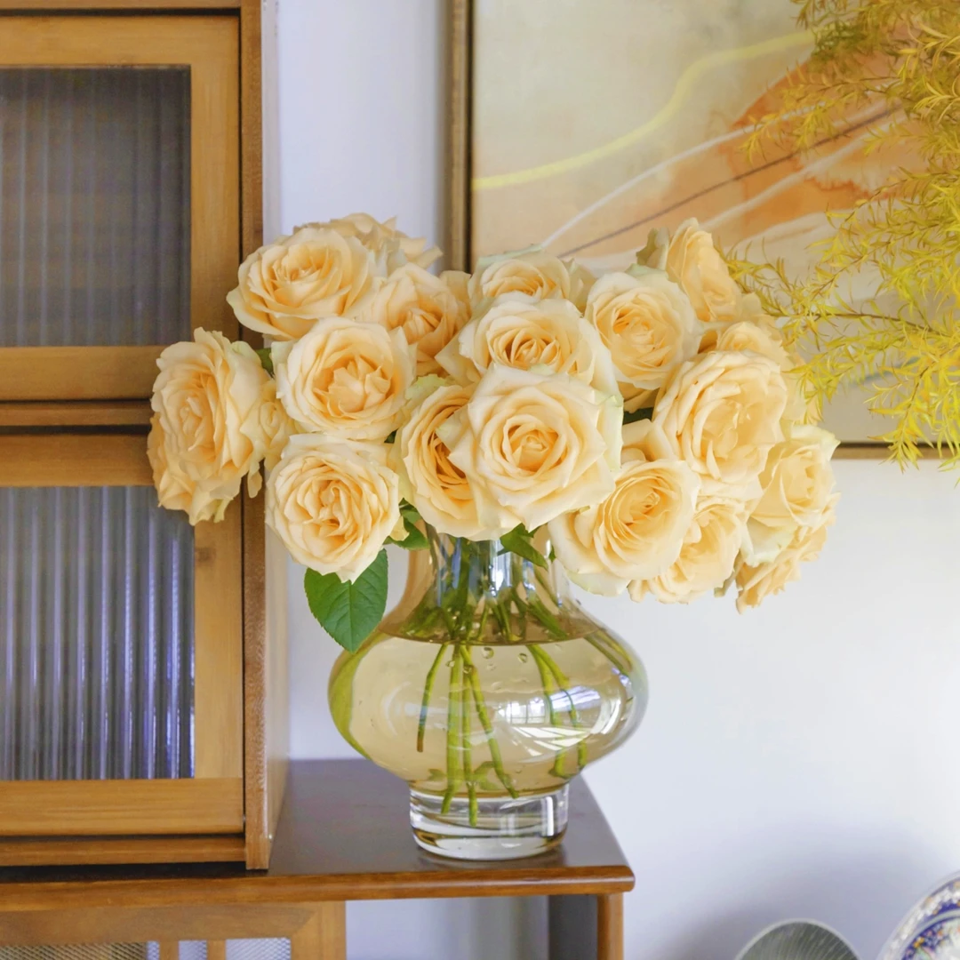 【蜜桃雪山】香槟玫瑰家用鲜花送人顺丰1单包邮（看提示必拍保温棉）