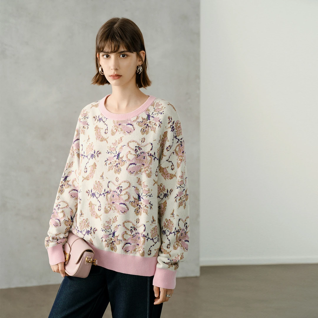 【罗罗粉丝专属】颜域减龄气质提花针织衫女2025新款时尚圆领上衣