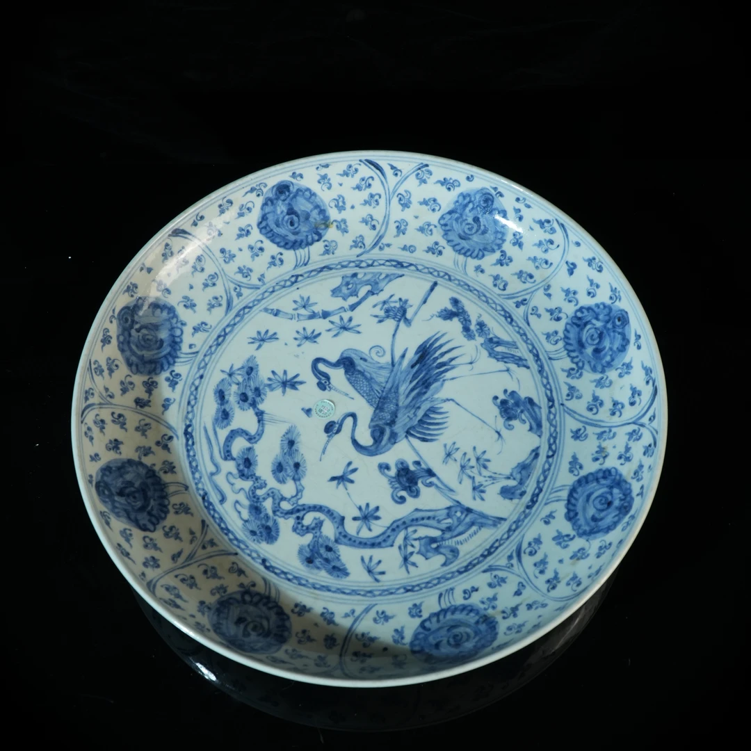 lot15843 6114  明空白期 青花松鹤年延纹大盘D:39.7