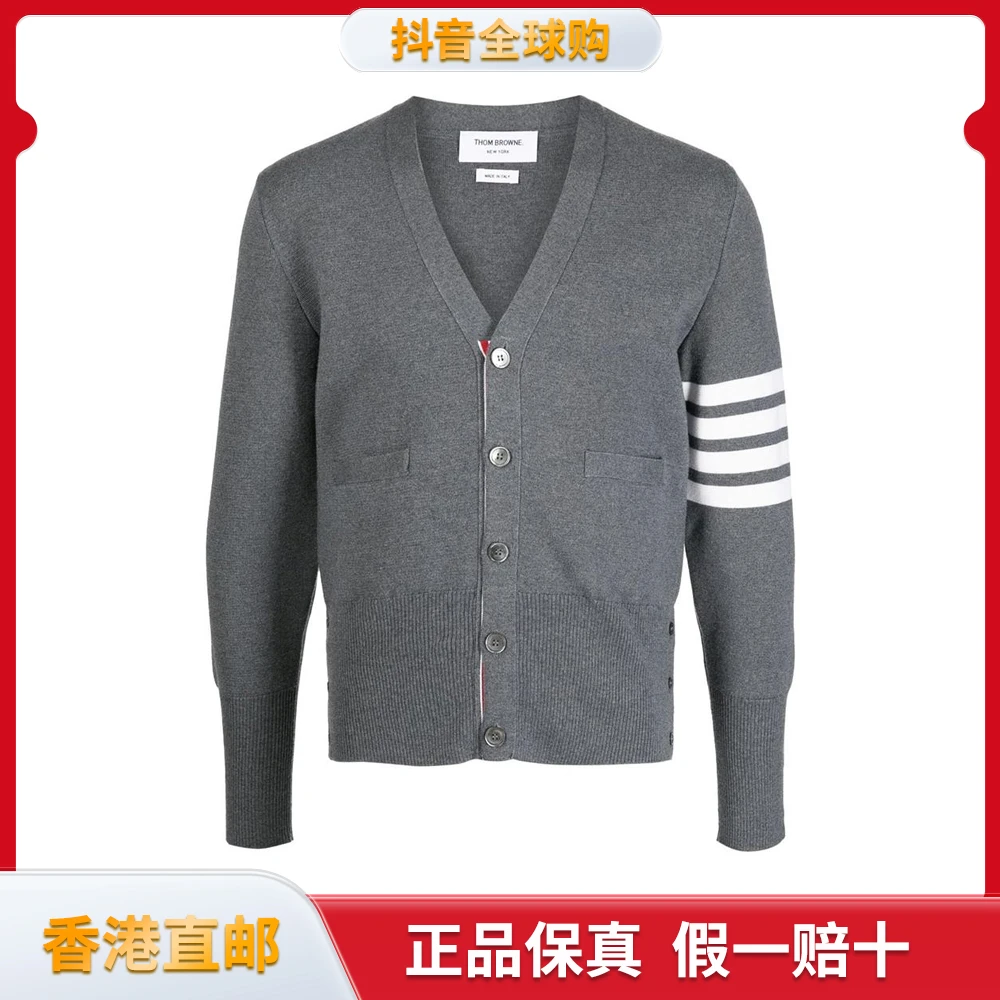 THOMBROWNE汤姆·布朗尼秋冬条纹开衫长袖羊毛针织衫MKC160A男子