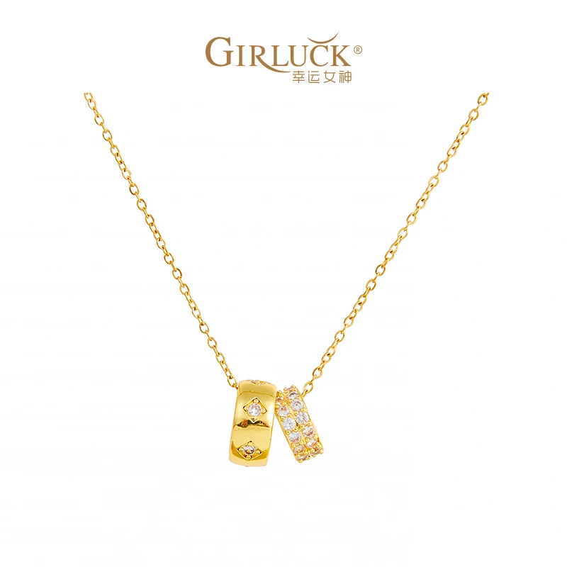 钛钢项链 GIRLUCK-轻奢金色满镶卡六项链