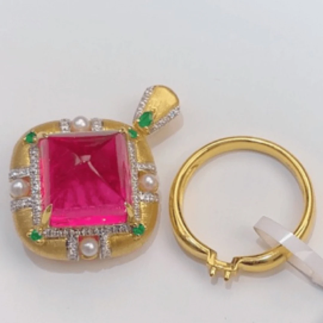 【相传碧玺】不含链 红碧玺糖塔戒指吊坠两用款 18K镶嵌 （不含项链）