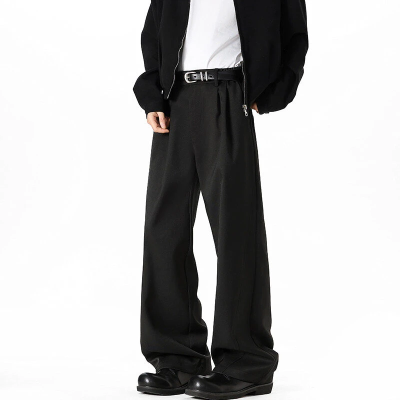 黑色西裤男2025春秋百搭拼接大码拖地垂感休闲裤男生裤子cleanfit