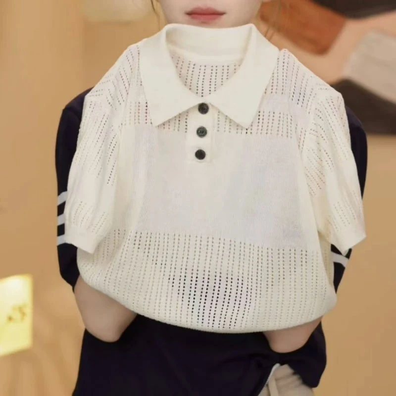男童polo针织上衣2025夏季爆款镂空纯色韩版时尚高级t恤儿童小衫
