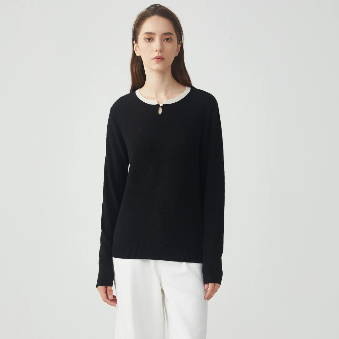 King Deer/鹿王法式午后25春秋针织休闲宽松圆领羊绒衫L804133