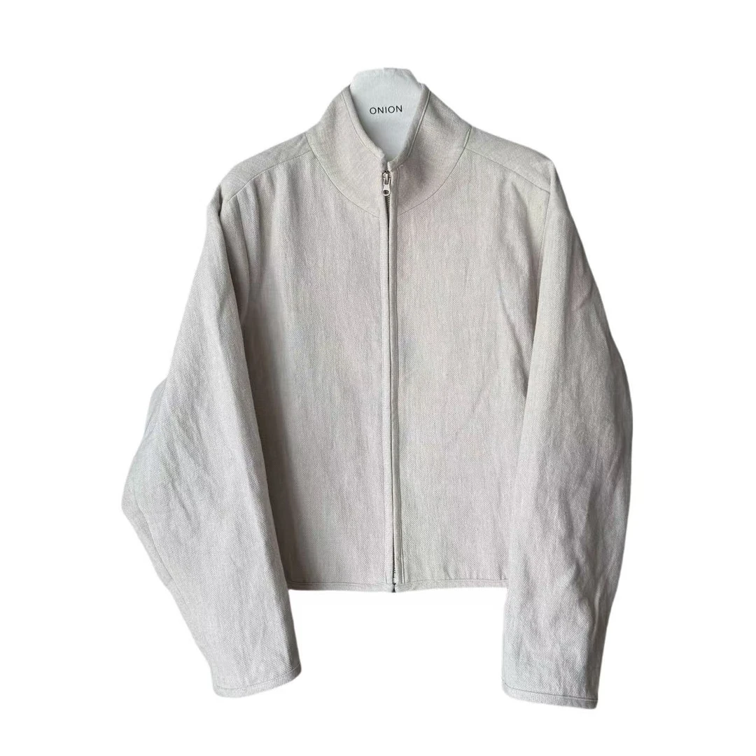 5124米色拉链外套