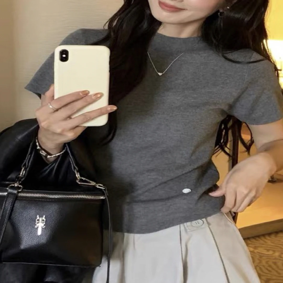 2025初秋新款半高领短袖针织打底修身显瘦上衣休闲百搭9826