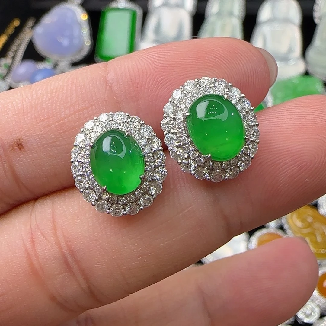 18K金镶嵌翡翠耳饰天然翡翠