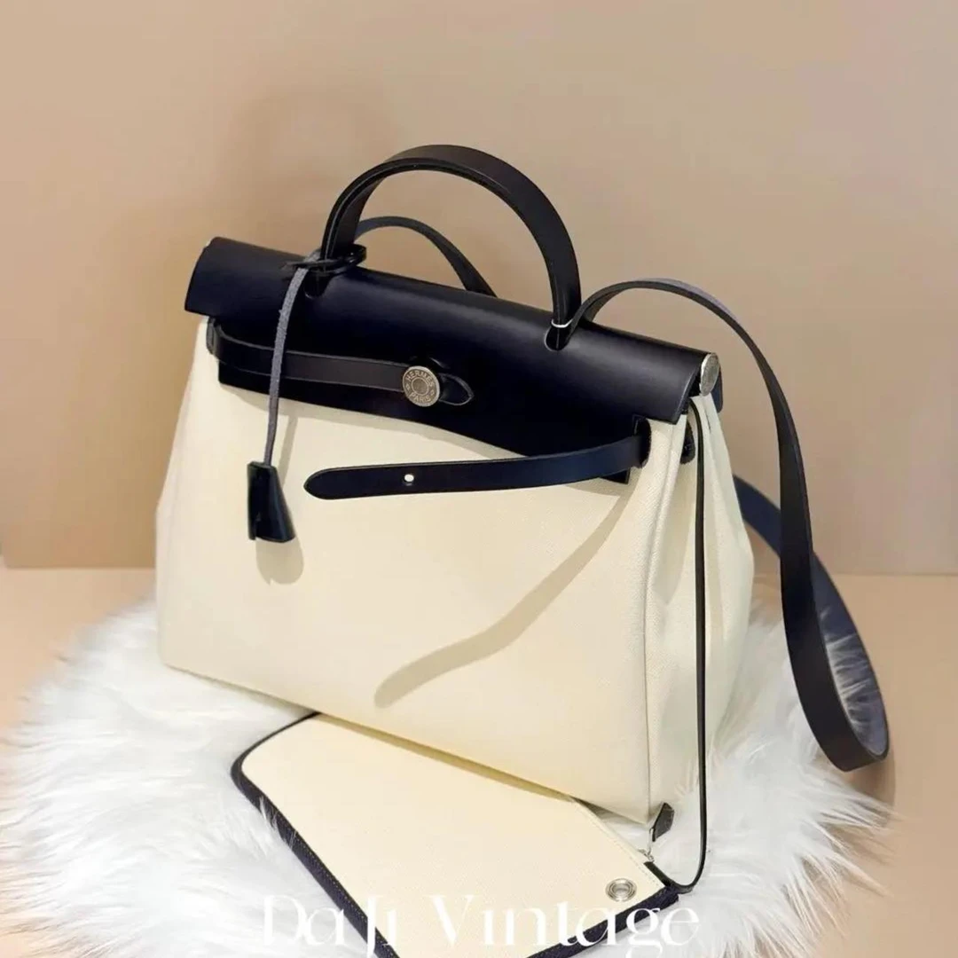 大吉中古/爱马仕Hermes淡茶色herbag31金扣斜挎包