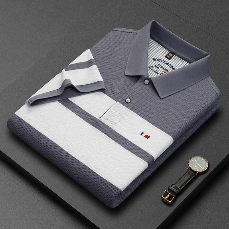 男士POLO衫2025夏季新款透气棉短袖商务休闲大条纹上衣t恤爸爸装