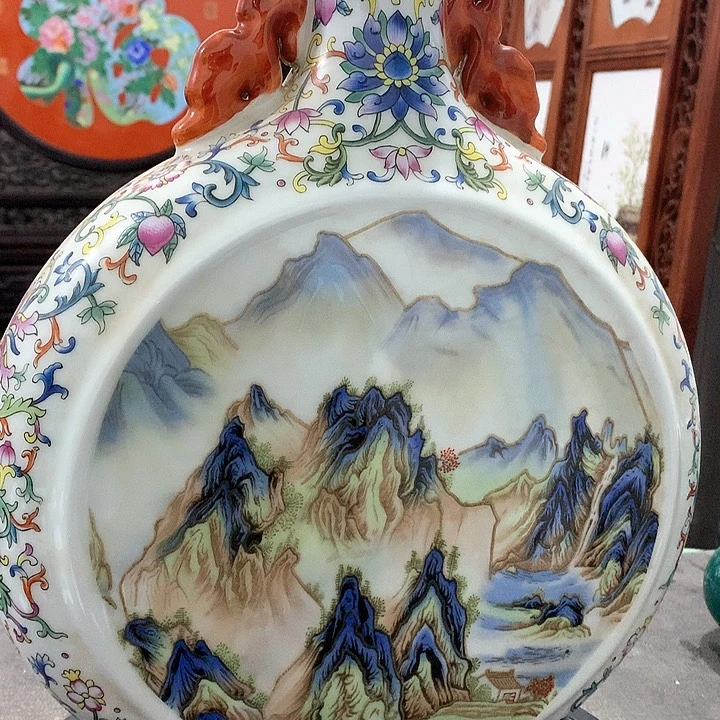 陶摆件青花陶瓷花屏