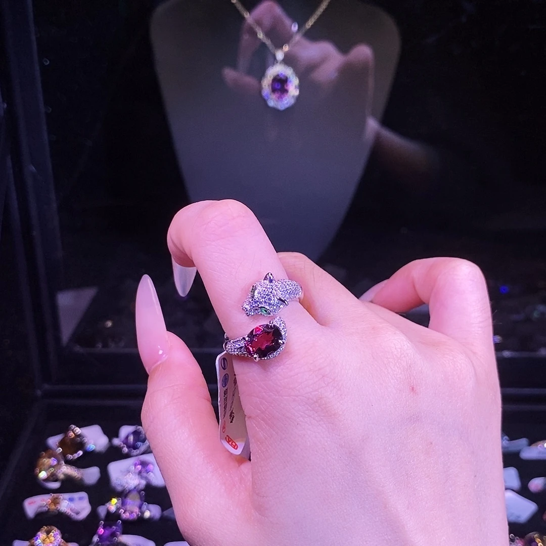 戒指银S925镶嵌石榴石