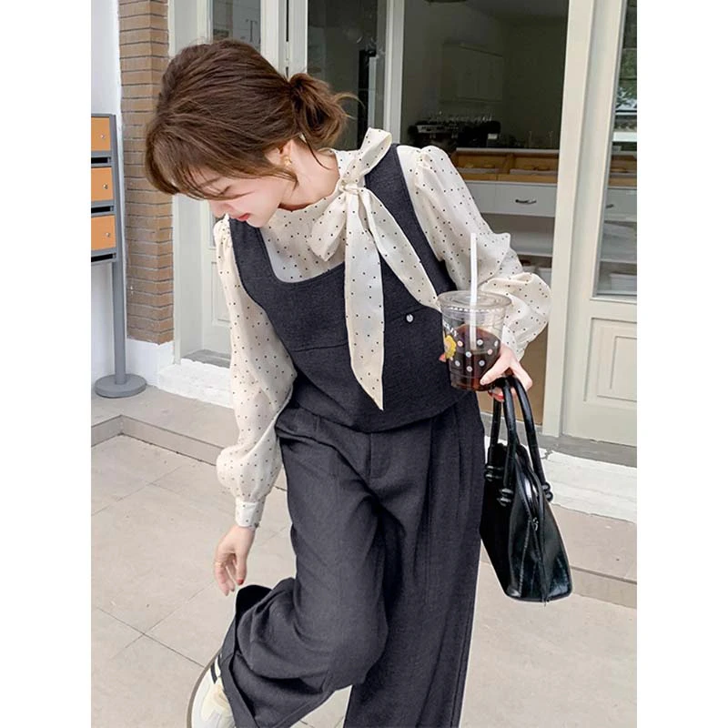 【阿鑫】【两件套】假两件上衣阔腿裤套装女春秋ootd穿搭一整套TX0086