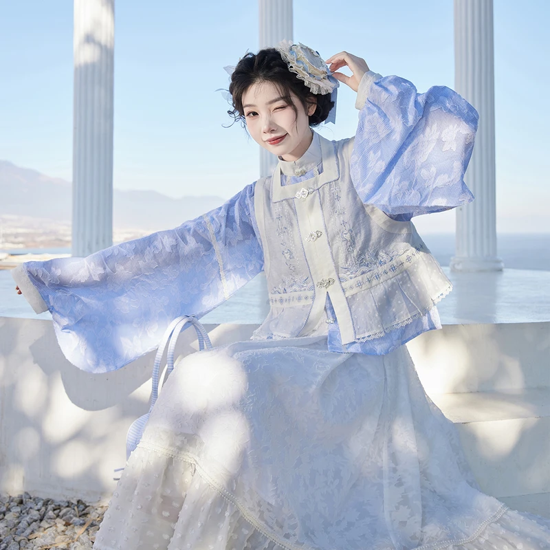 七月夕【奇珍异贝】汉服小清新改良琵琶袖刺绣比甲褶裙通勤汉服