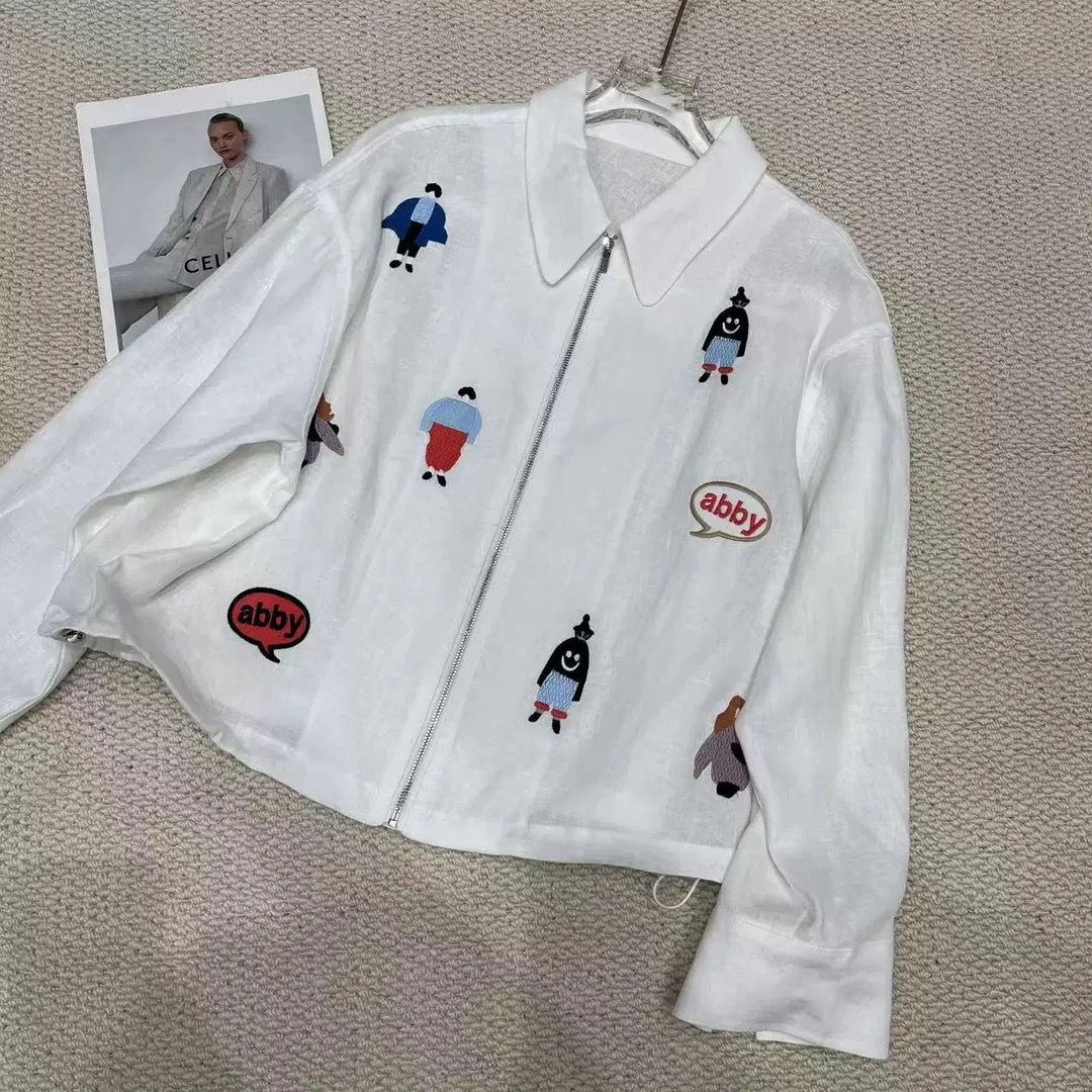 【Betterme定制】2025新款韩版宽松休闲长袖卡通刺绣衬衫上衣Y9389