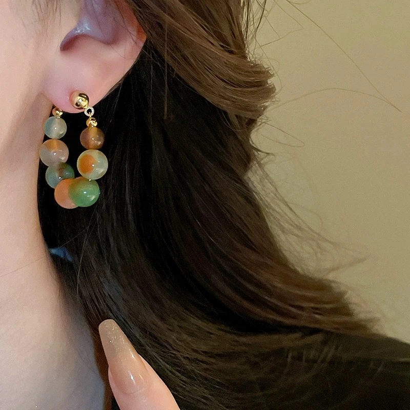 合金耳饰 新中式彩色百搭耳环气质时尚耳钉女小众高级感