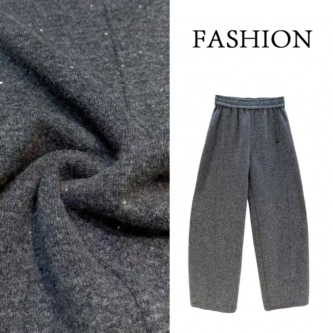 【银河星空】羊-毛混纺亮片立体裁剪百搭休闲裤宽松巨显瘦直筒长裤