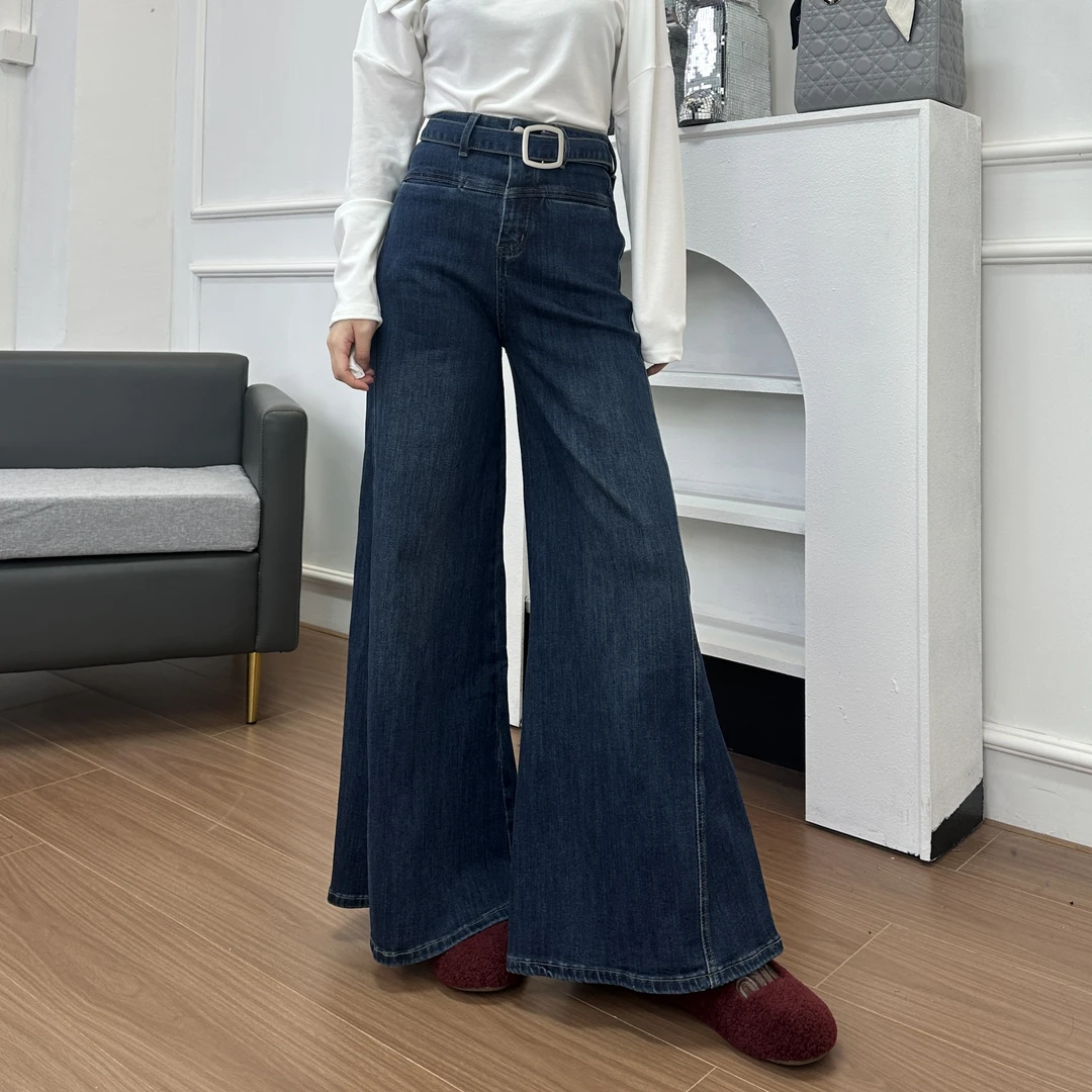 美式复古阔腿牛仔裤女2025秋冬高腰宽松不贴腿慵懒风显瘦拖地裤子