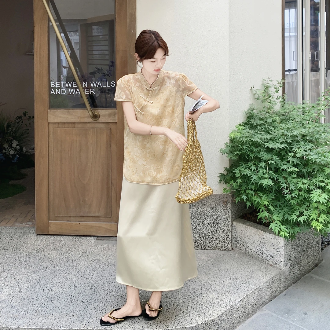 UQS夏季国风显瘦套装2025新款时尚新中式显瘦遮肉女装套装两件套