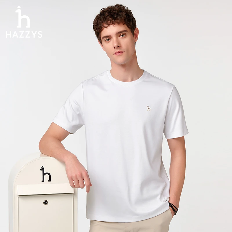 Hazzys哈吉斯夏季男士短袖T恤衫纯棉圆领休闲t恤打底衫上衣