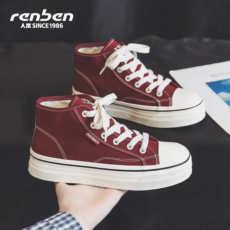 人本官方旗舰店2025新款高帮ins风夏季软底软面氛围感洋气韩版百