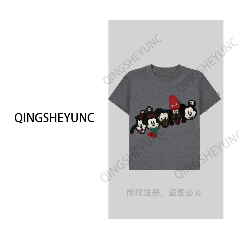 【樱桃米奇】高端定制正肩短袖T恤女夏季刺绣设计感显瘦百搭上衣