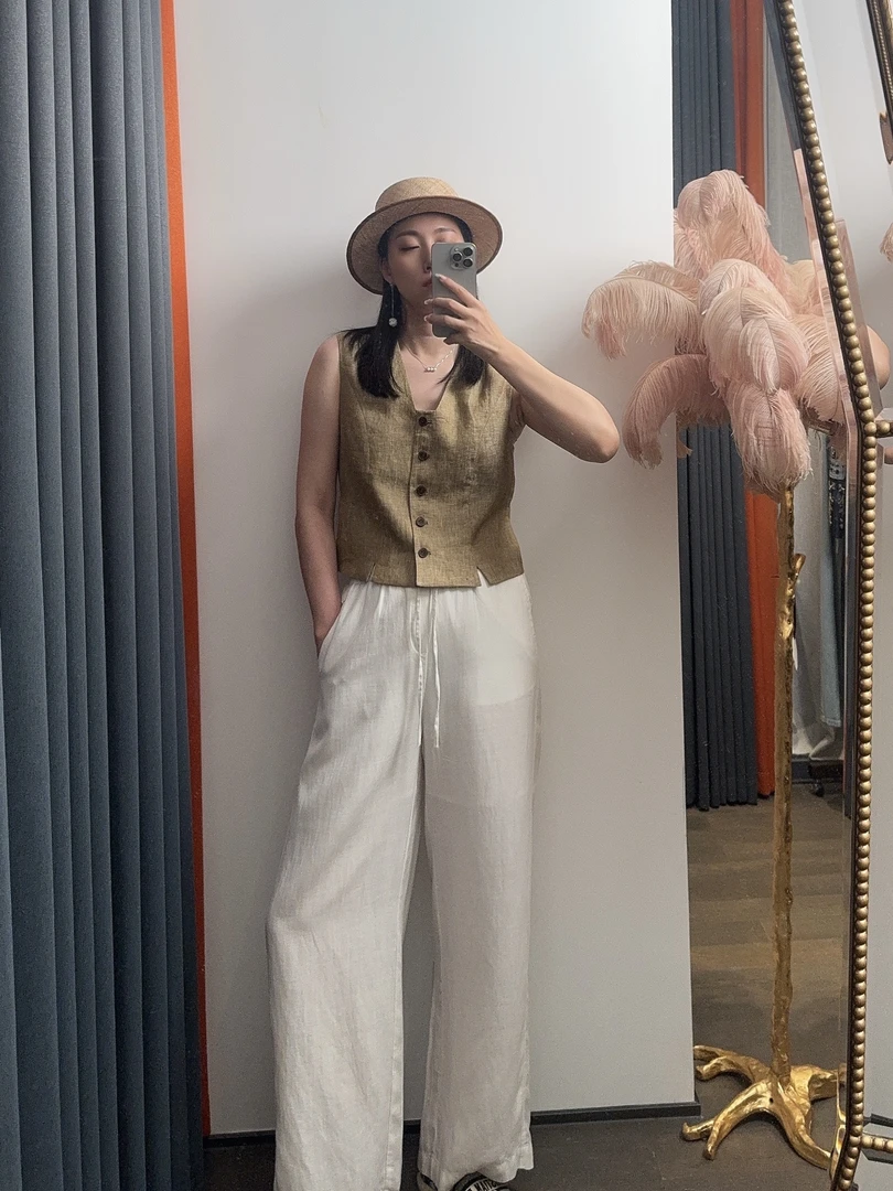 老钱风时尚气质亚麻马甲5019